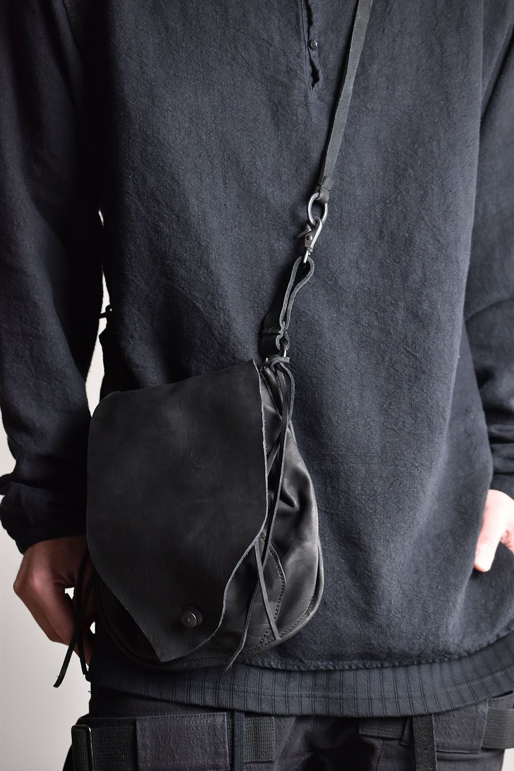 Japan Double Shoulder Garment Dye Bag"Black"/ジャパンショルダー製品染めバッグバッグ"ブラック"