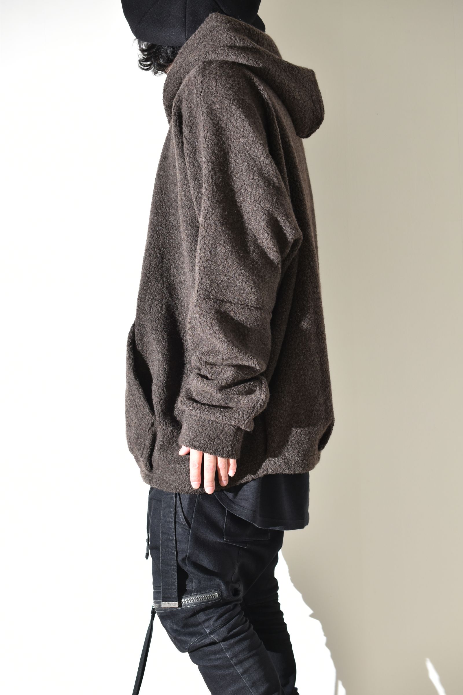 Sheep Pile Knit Dolman Hoodie Pullover"Khaki" / シープパイルニットドルマンフーディプルオーバー"カーキ"