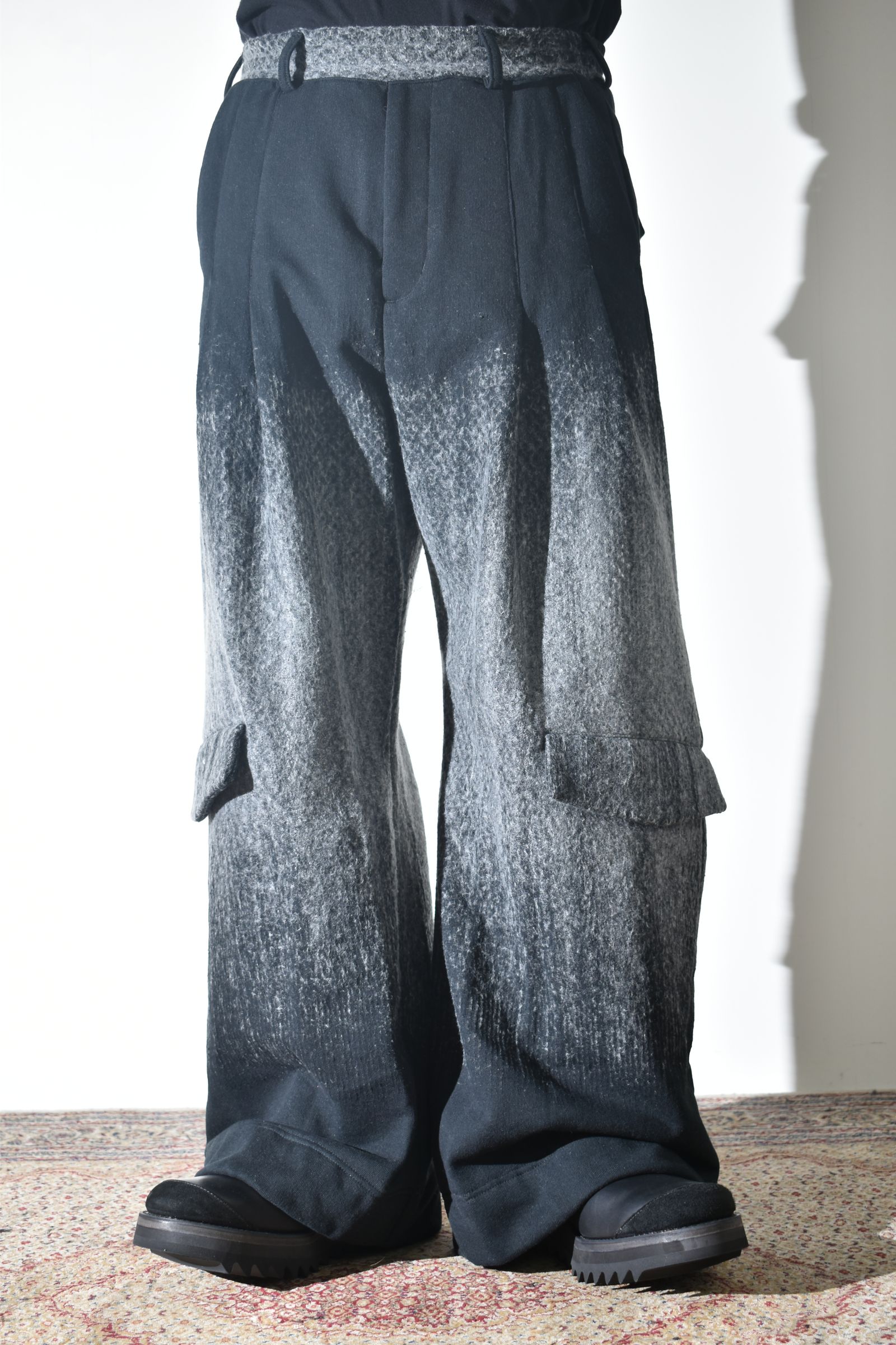 Gradient Needle Punch Sinflap Baggy Pants "Black Based" / グラデーションニードルパンチシンフラップバギーパンツ"ブラックベース"