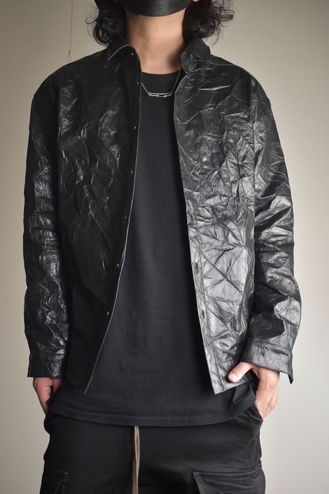 Washer Synthetic Leather Shirts"Black" / ワッシャーシンセティックレザーシャツ"ブラック"