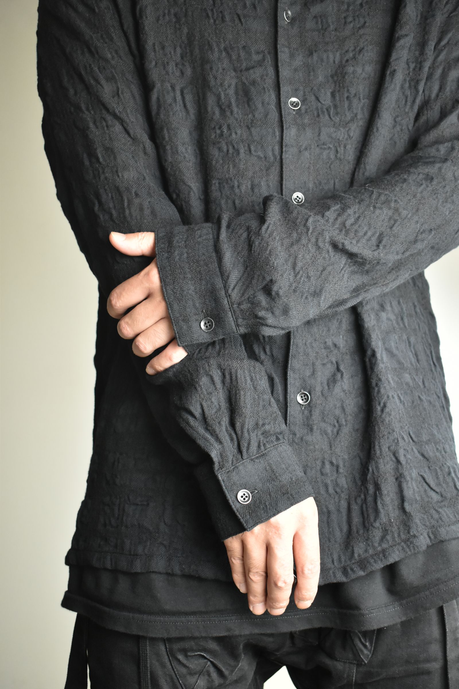 Shadow Check Shawl Collar Shirt"Black" / シャドウチェックショールカラーシャツ"ブラック"