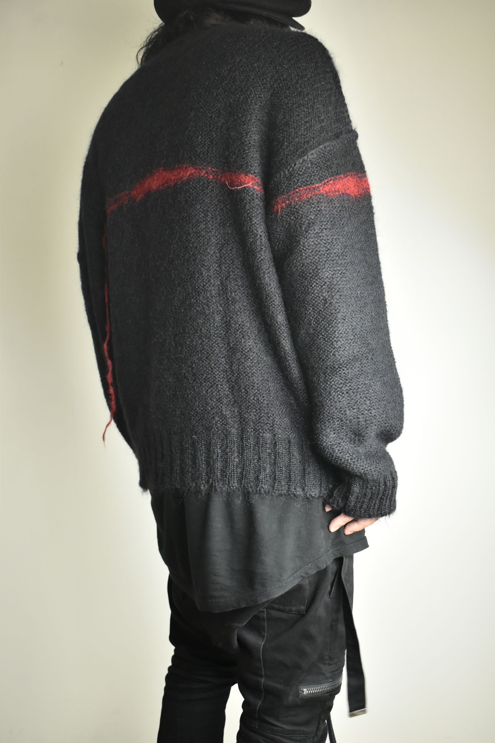 Mohair Knit Pullover "Black-Red" / モヘアニットプルオーバー"ブラックレッド"