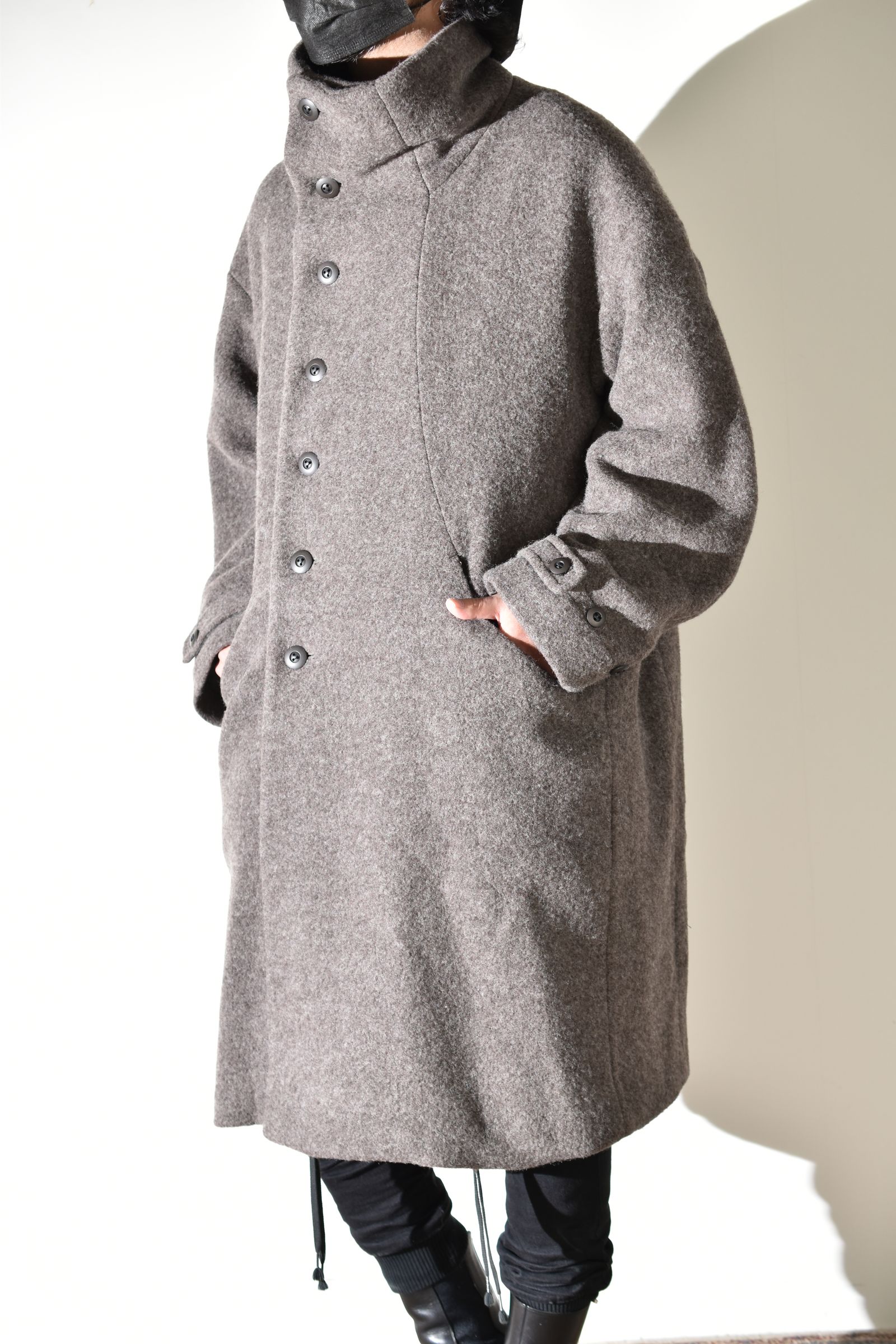 Wool Pile High Neck Coat "GreyBeige" / ウールパイルハイネックコート"グレーベージュ"