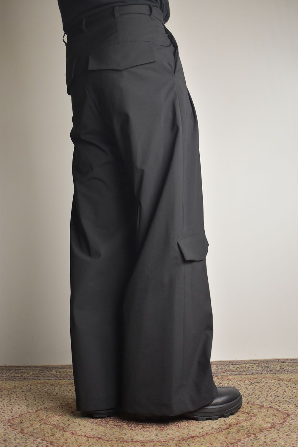 Shingle Flap Baggy Trousers "Black" / シンフラップバギートラウザー"ブラック"