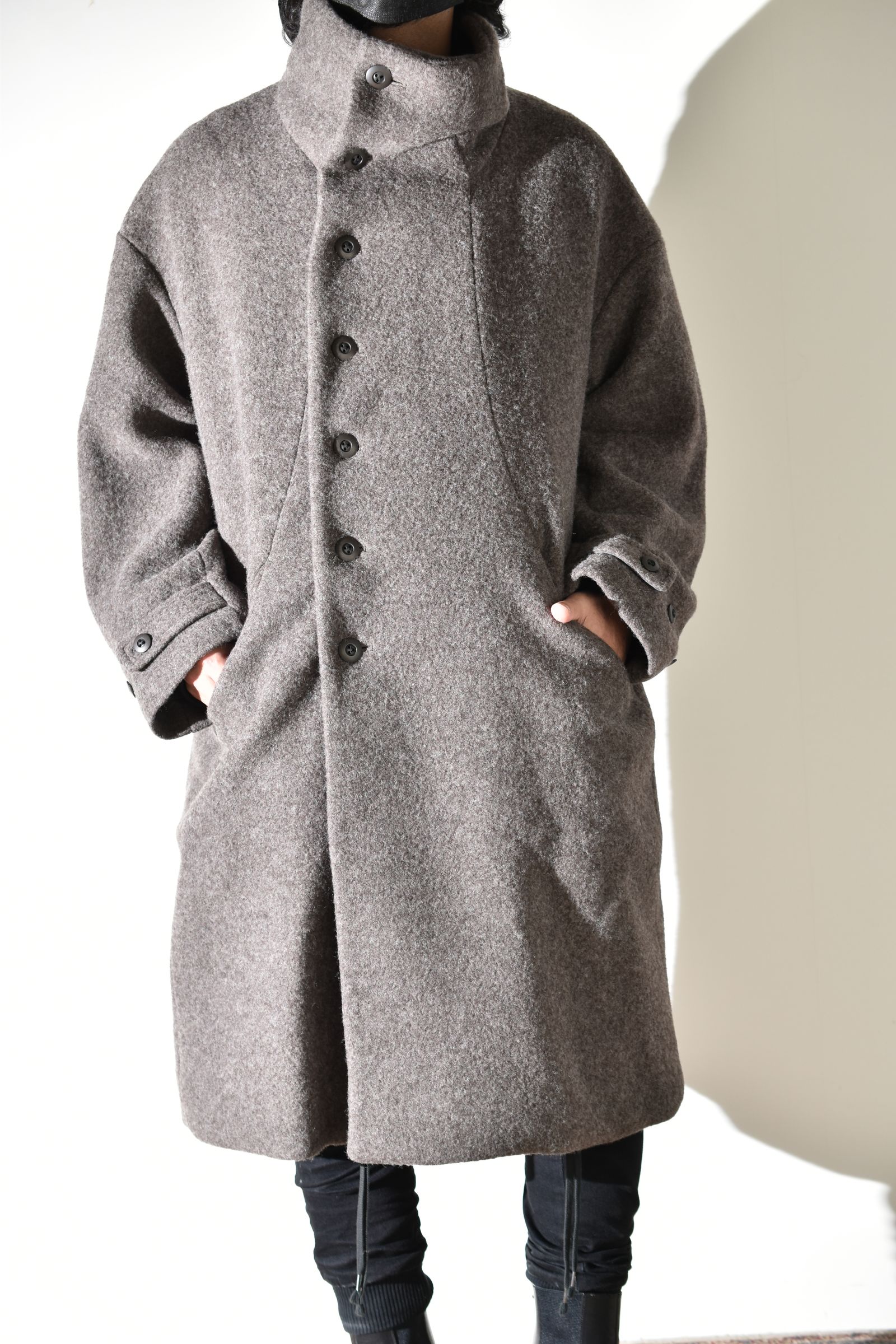 Wool Pile High Neck Coat "GreyBeige" / ウールパイルハイネックコート"グレーベージュ"