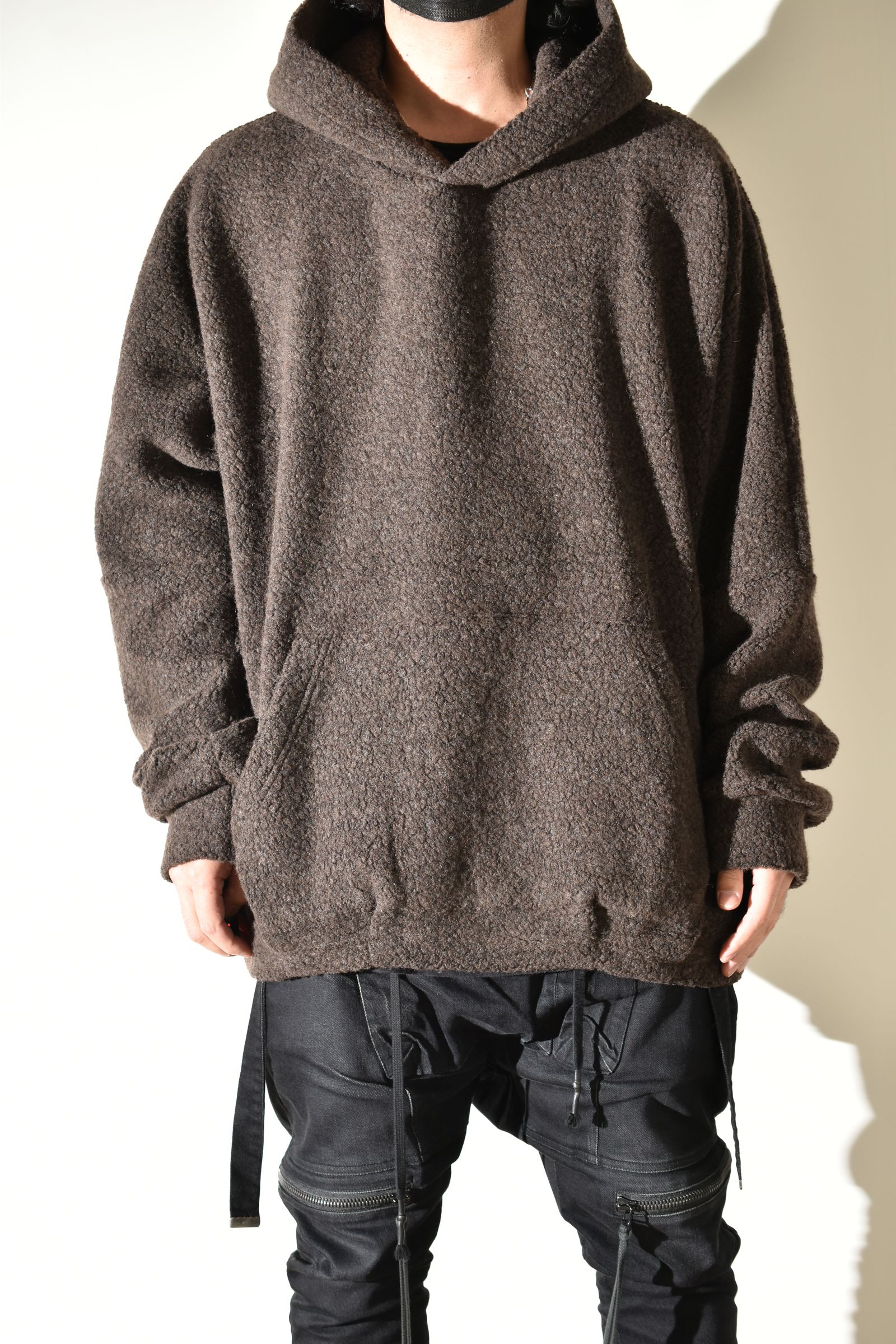 Sheep Pile Knit Dolman Hoodie Pullover"Khaki" / シープパイルニットドルマンフーディプルオーバー"カーキ"