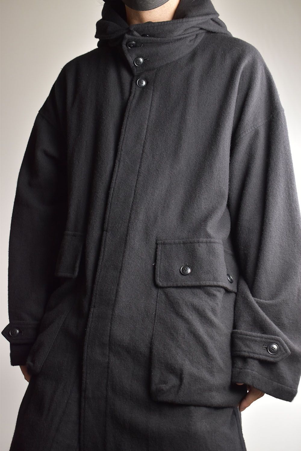 Wool Fulling Product Dyed Coat "Black" / ウール縮絨 製品染めコート"ブラック"