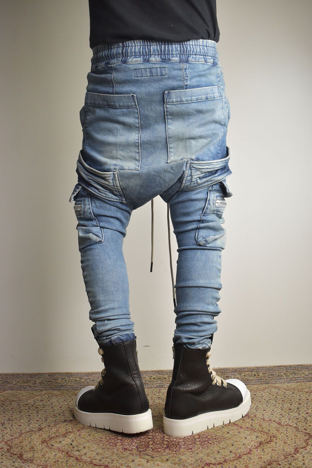 Denim Cargo Sarouel Skinny"Damage Black/Indigo Blue"/デニムカーゴサルエルスキニー"ダメージブラック/インディゴブルー"