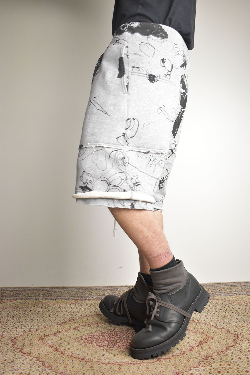 Sweat Print Wide Pants"Grey" / スウェットプリントワイドパンツ"グレー"