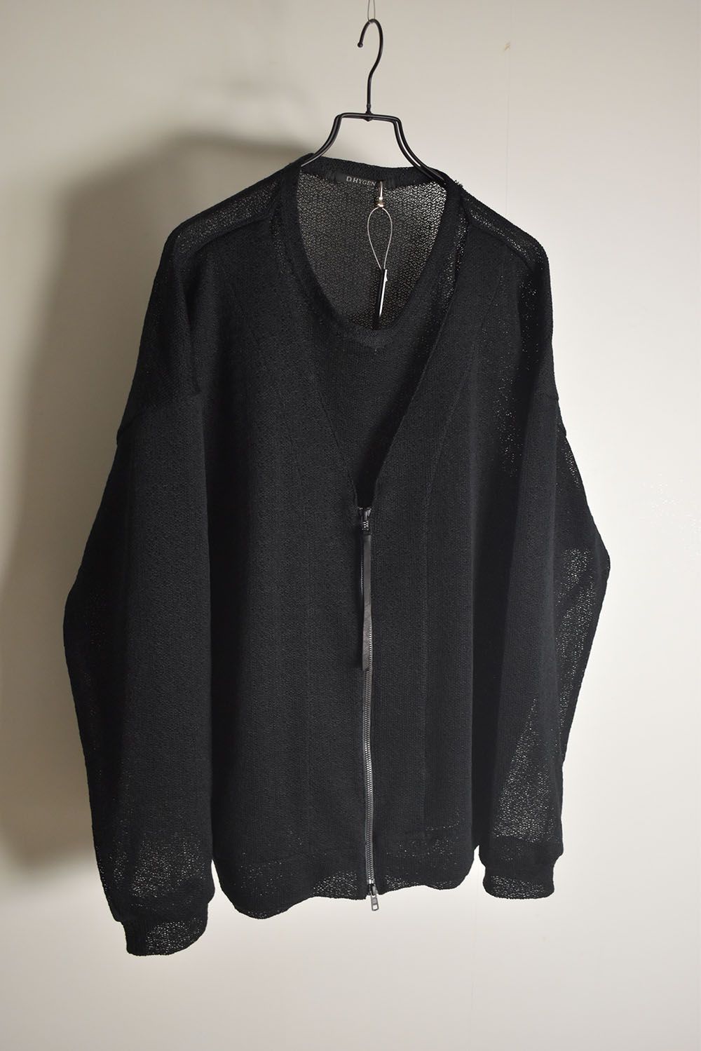 Cotton Low Gauge Knit Cardigan Layered Pullover"Black" / コットンローゲージニットカーディガンレイヤードプルオーバー"ブラック"
