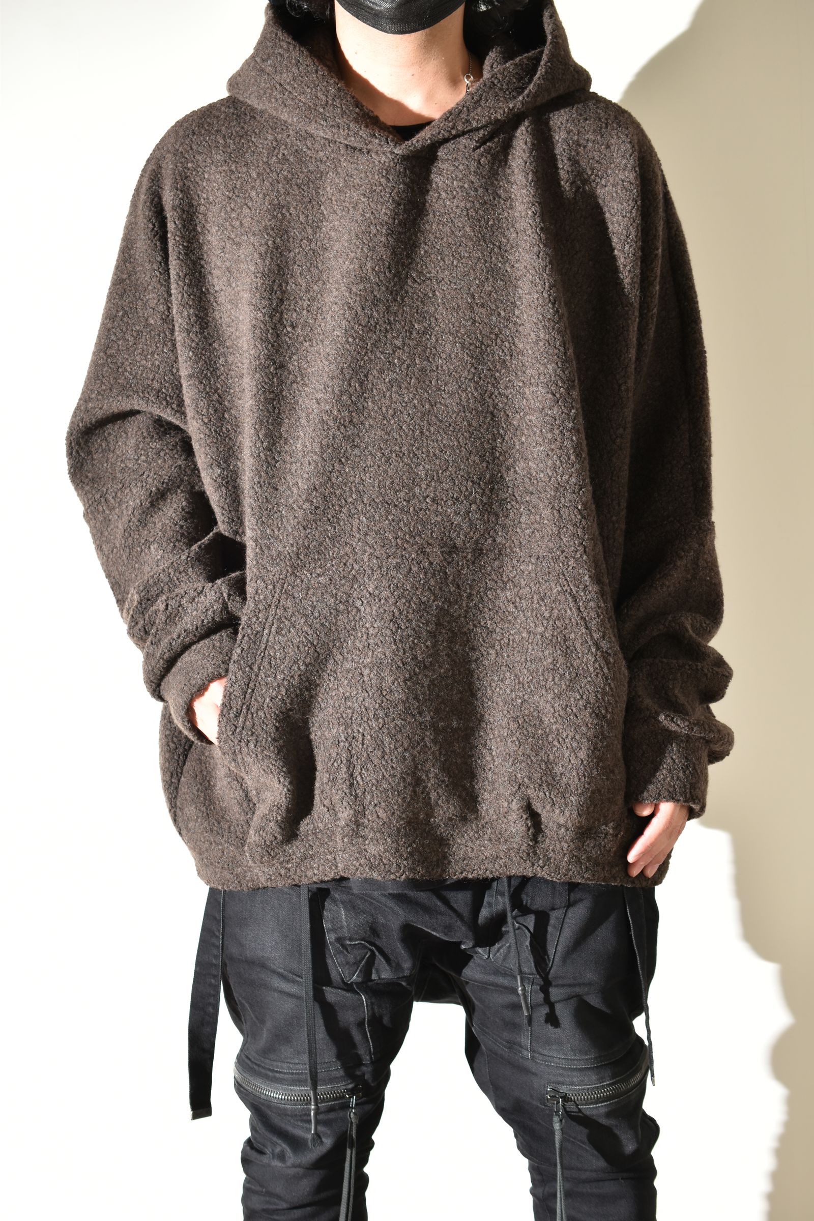Sheep Pile Knit Dolman Hoodie Pullover"Khaki" / シープパイルニットドルマンフーディプルオーバー"カーキ"