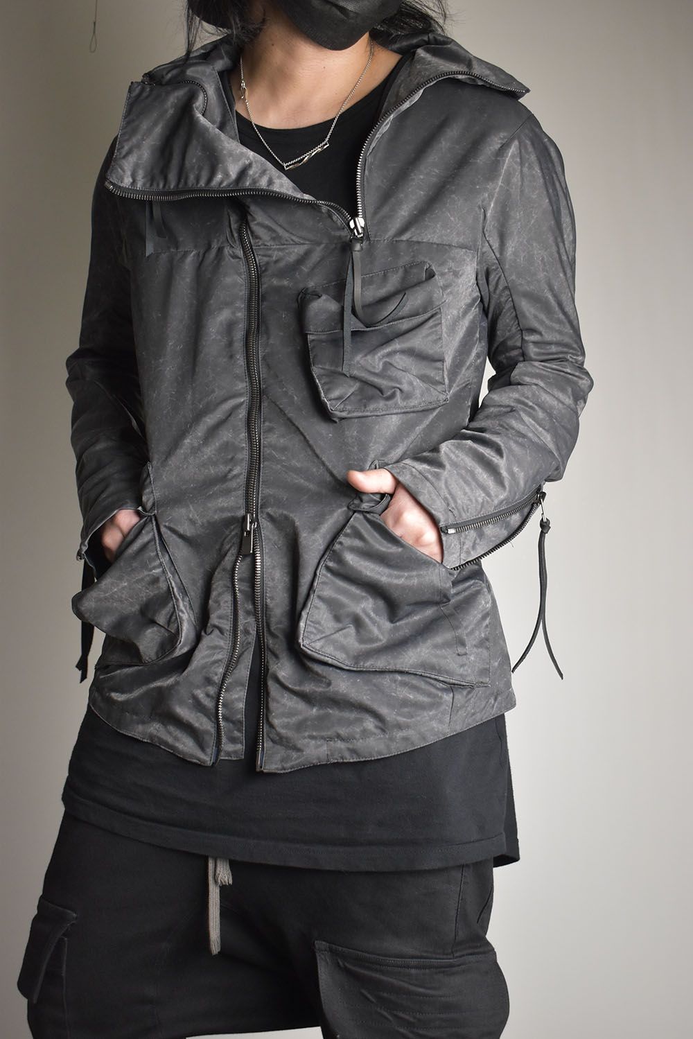 Pigment Coated Washer Nylon Hooded Jacket"Black" / 顔料コーティングワッシャーナイロンフーデットジャケット"ブラック"