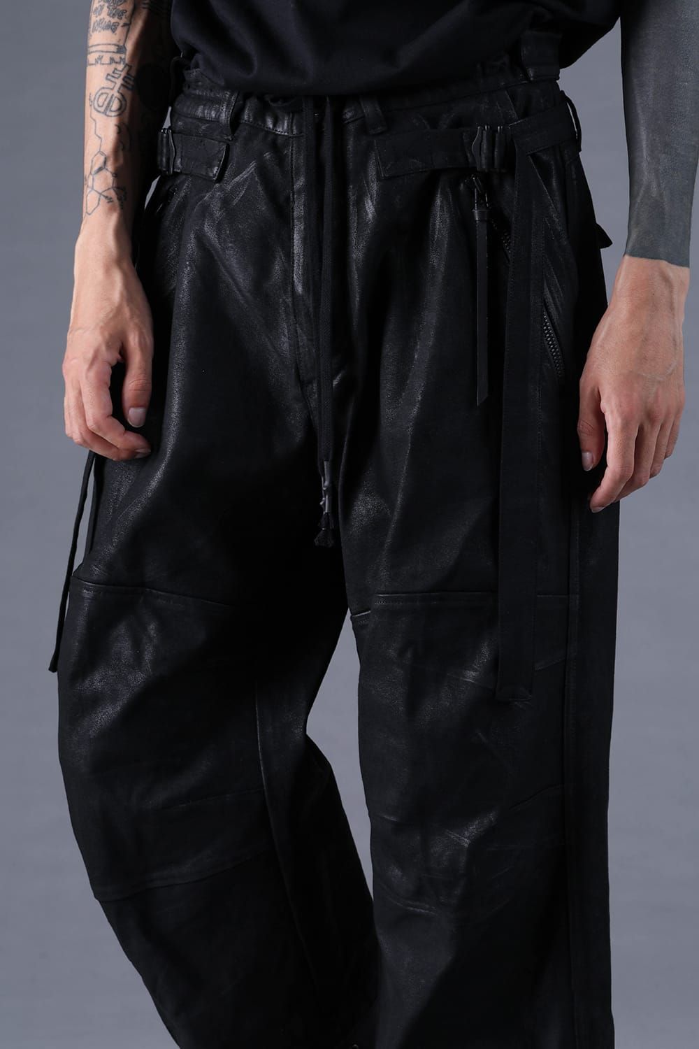 《2027SS先行予約分》Product Coated Dry Jersey Wide-Leg Cropped Pants"Black" / 製品コーティングドライジャージーワイドクロップドパンツ"ブラック"