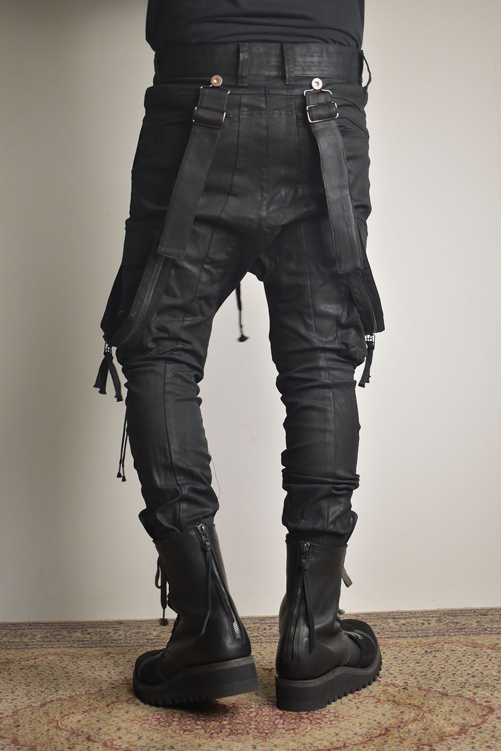 Product Coated Suspenders Cargo Jog Pants "Black" / 製品コーティングサスペンダーベルトカーゴジョグパンツ"ブラック"