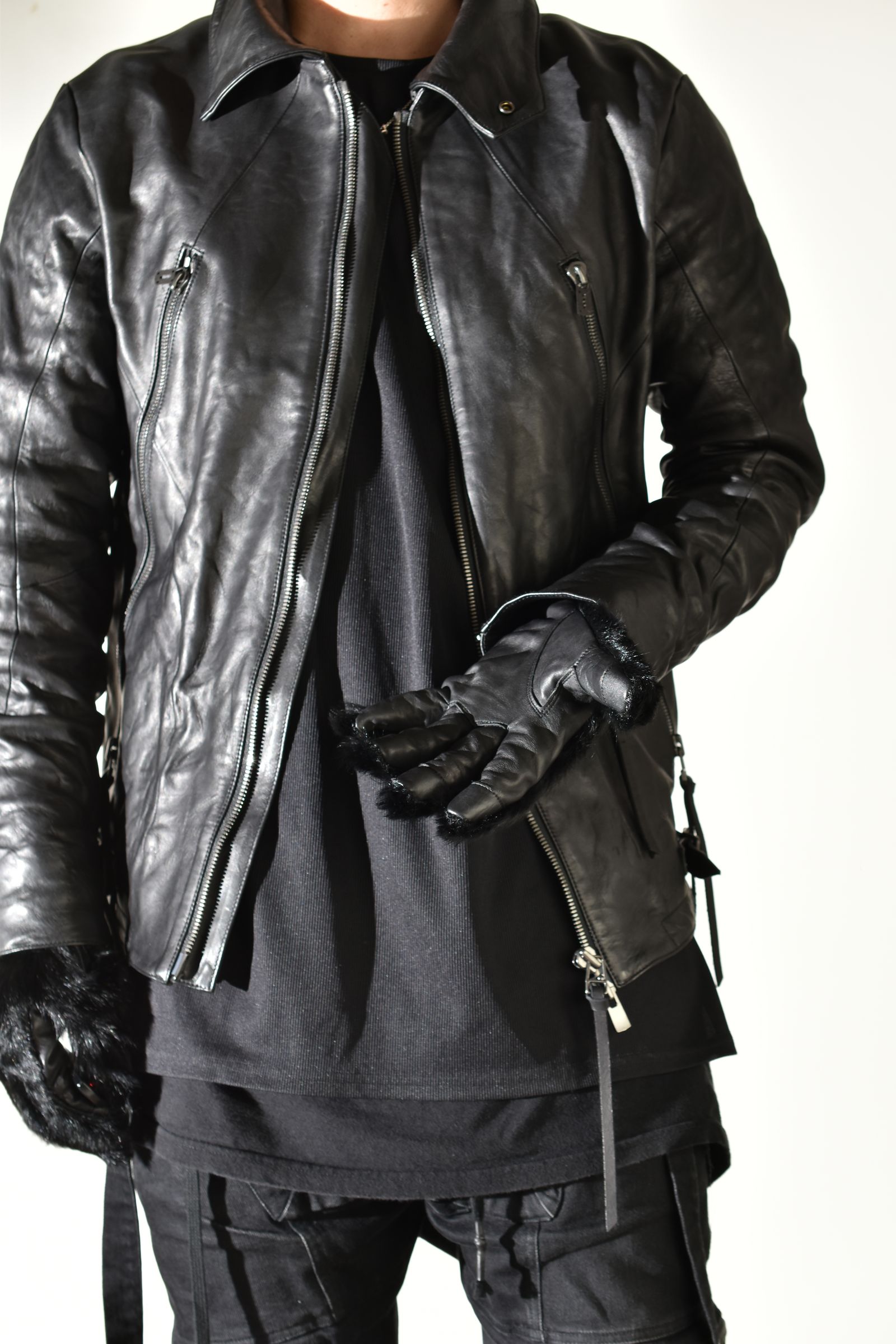 Goatfur and Horsehide Combination Gloves"Black" / ゴートファー×ホースレザーコンビネーショングローブ"ブラック"