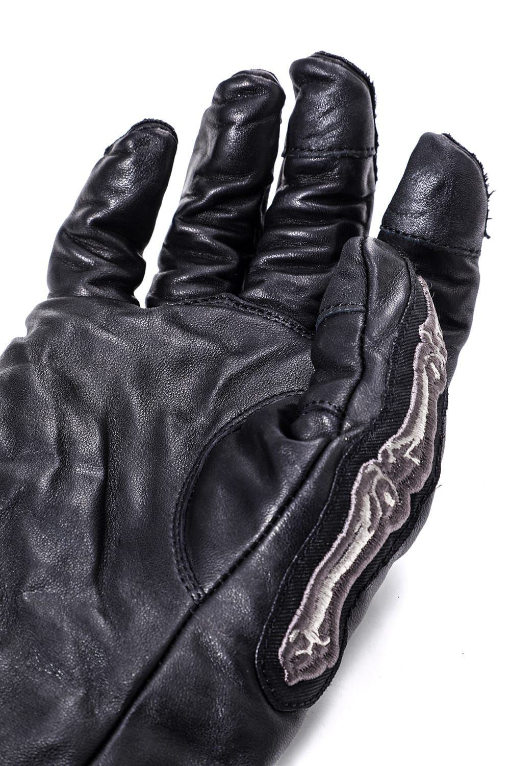 Horse Leather Embroidered Bone Gloves"Black" / ホースレザー刺繍ボーングローブ"ブラック"
