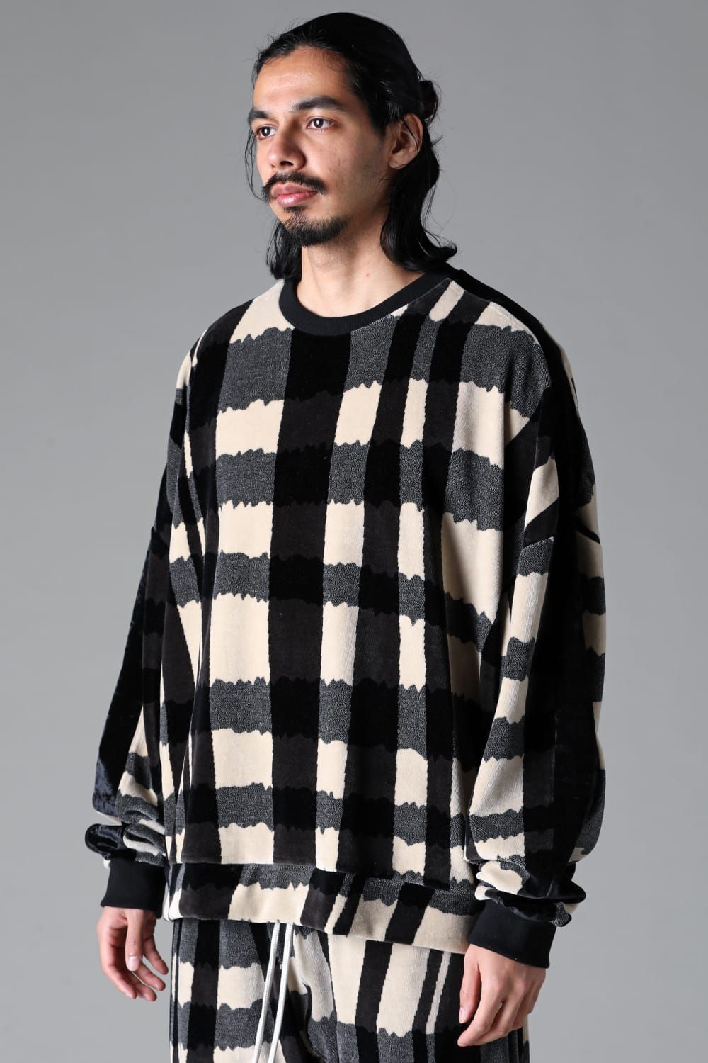 《2025AW先行予約》Checked Pattern Switching Pullover"Black×Grey×Ivory" / チェックパターンスウィッチングプルオーバー"ブラック×グレー×アイボリー"