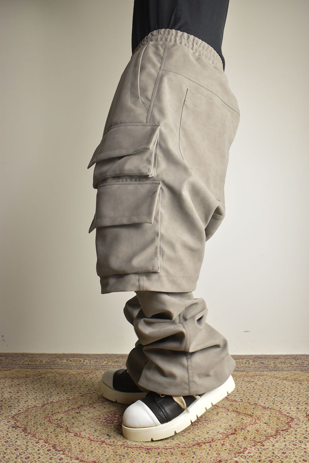 《2025AW先行予約》Synthetic Leather Suede Layerd Boots Cut "Black / Grey" / シンセティックレザースウェードレイヤードブーツカット "ブラック / グレー"