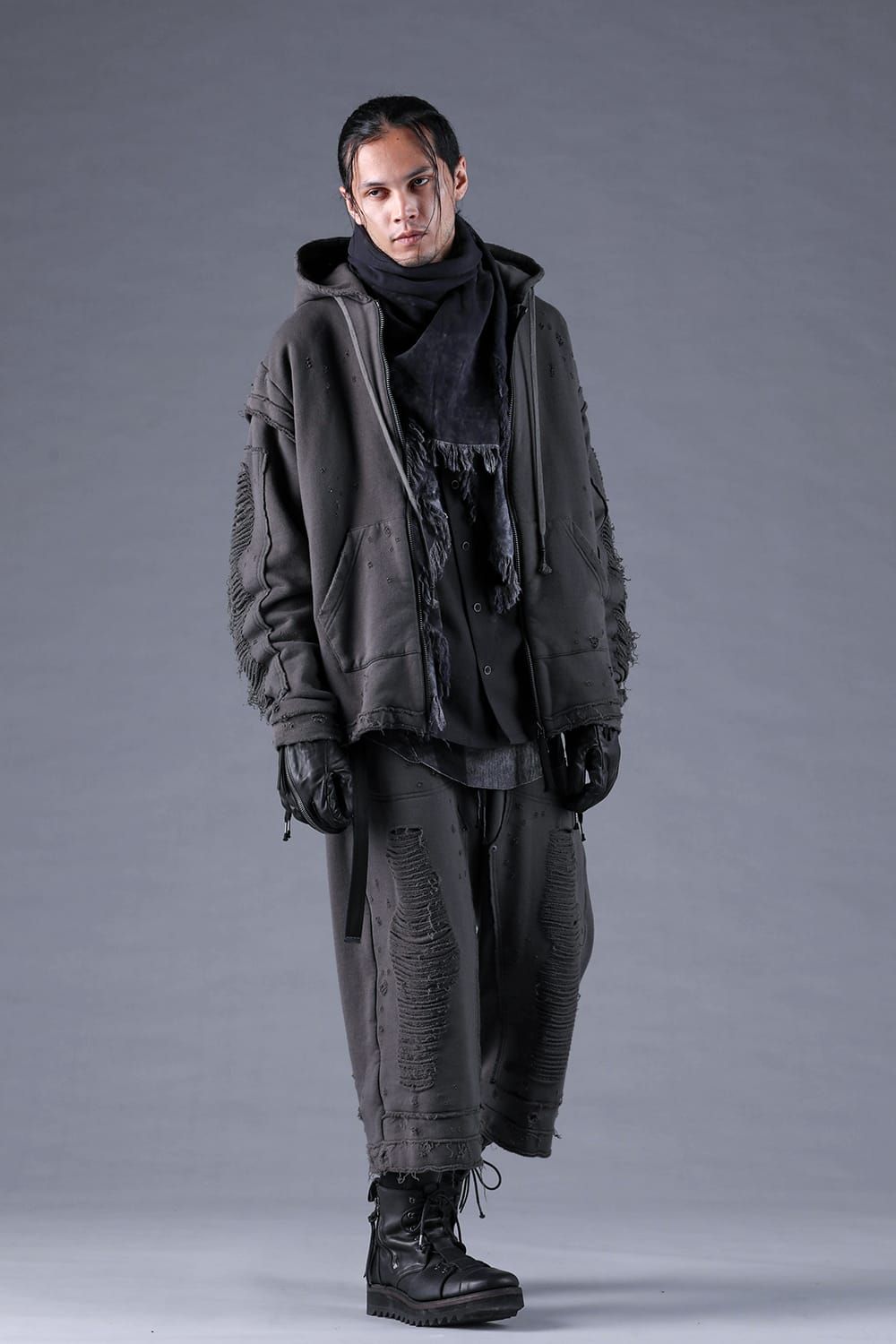 Untwisted Yarn Fleece Shotgun Zip-Up Hoodie"Charcoal" / 無撚糸裏毛ショットガンジップアップフーディー"チャコール"