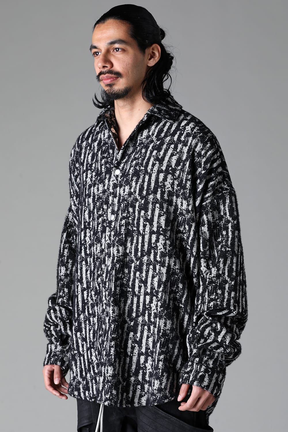 《2025AW先行予約》Jacguard Cocoon Shirts"Black×White"/ジャガードコクーンシャツ"ブラック×ホワイト"