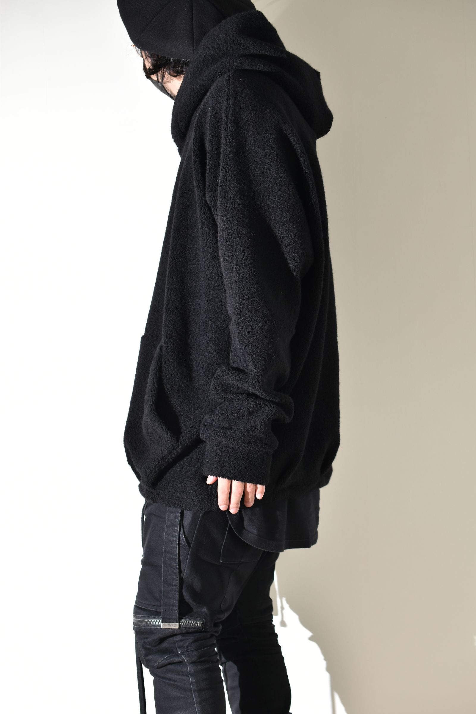 Sheep Pile Knit Dolman Hoodie Pullover"Black" / シープパイルニットドルマンフーディプルオーバー"ブラック"