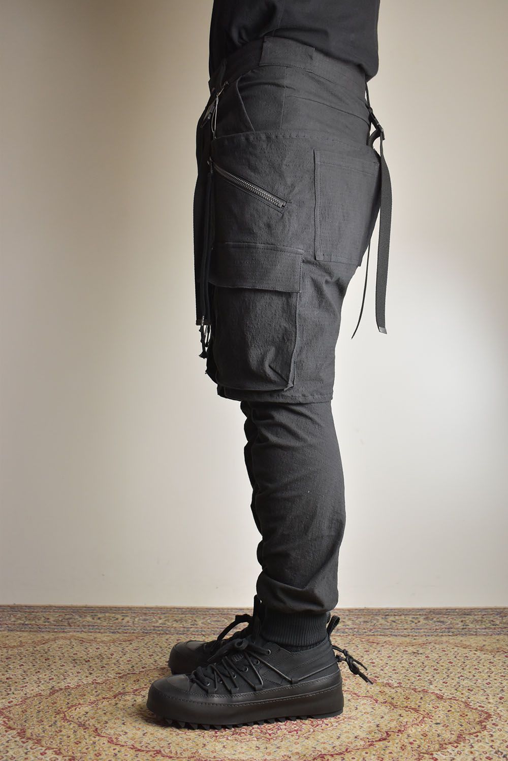 Ripstop Detachable Shorts Layered Cargo Jog Pants"Black" / リップストップデタッチャブルショーツレイヤードカーゴジョグパンツ"ブラック"