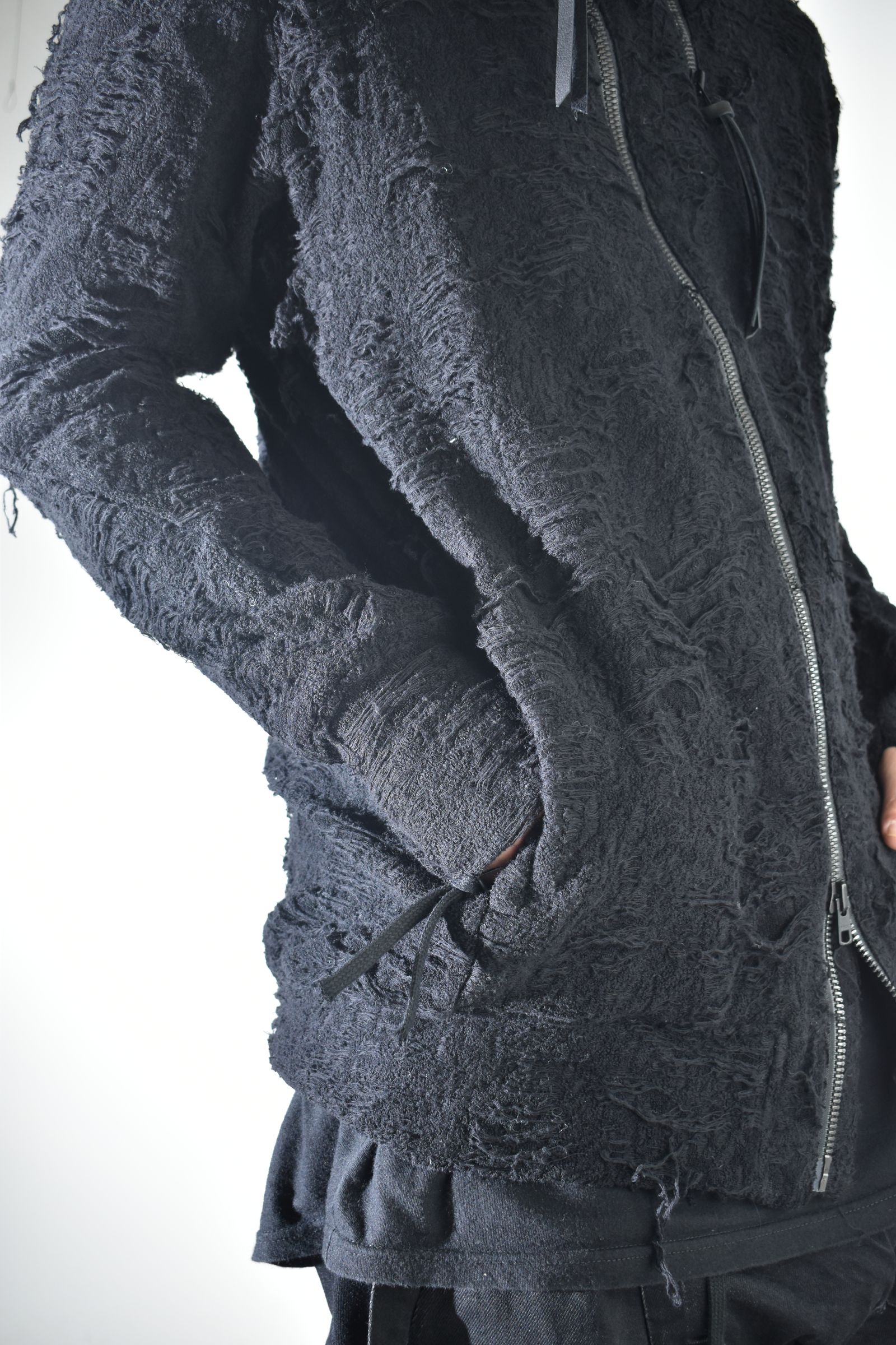Damage Pile Zip-Up Hoodie"Black" / ダメージパイルジップアップフーディー"ブラック"