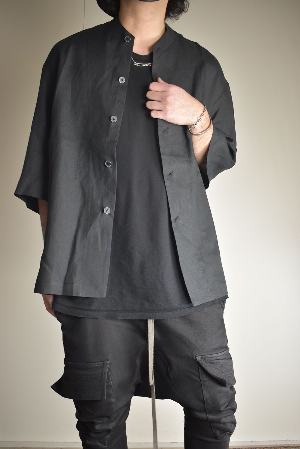 Elbow Length Band Collar Shirts"Lamp Black" / エルボーレングスバンドカラーシャツ"ランプブラック"