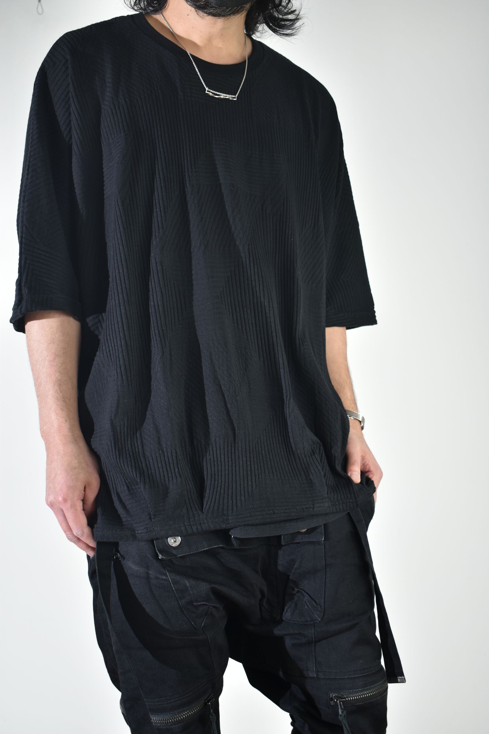 Deformed Stripe Pattern Dolman Tee "Black " /ディフォルメドストライプパターンドルマンTee"ブラック"
