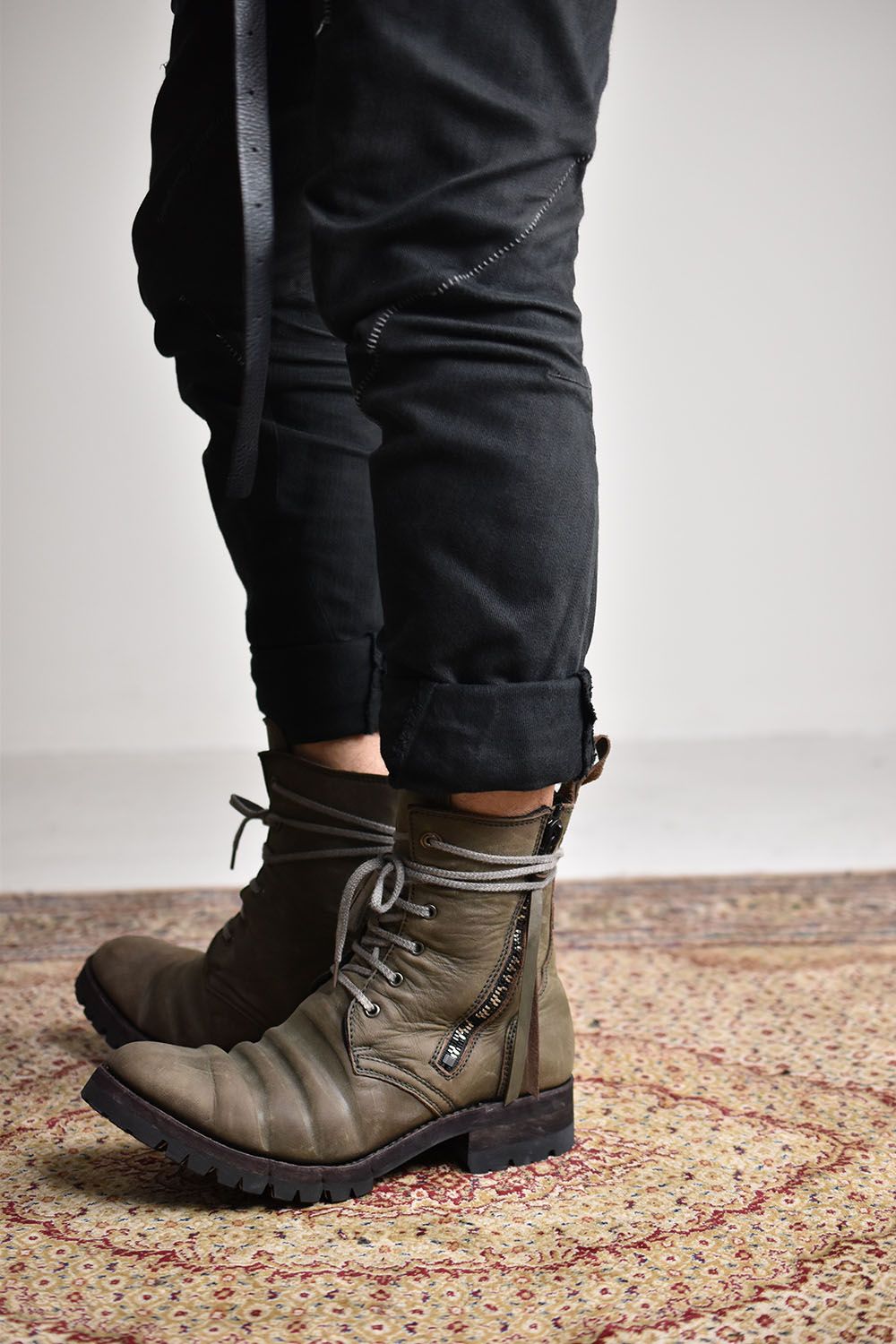 Horse Leather Lace Up Combat Boots"Khaki"/ ホースレザーレースアップコンバットブーツ"カーキ"