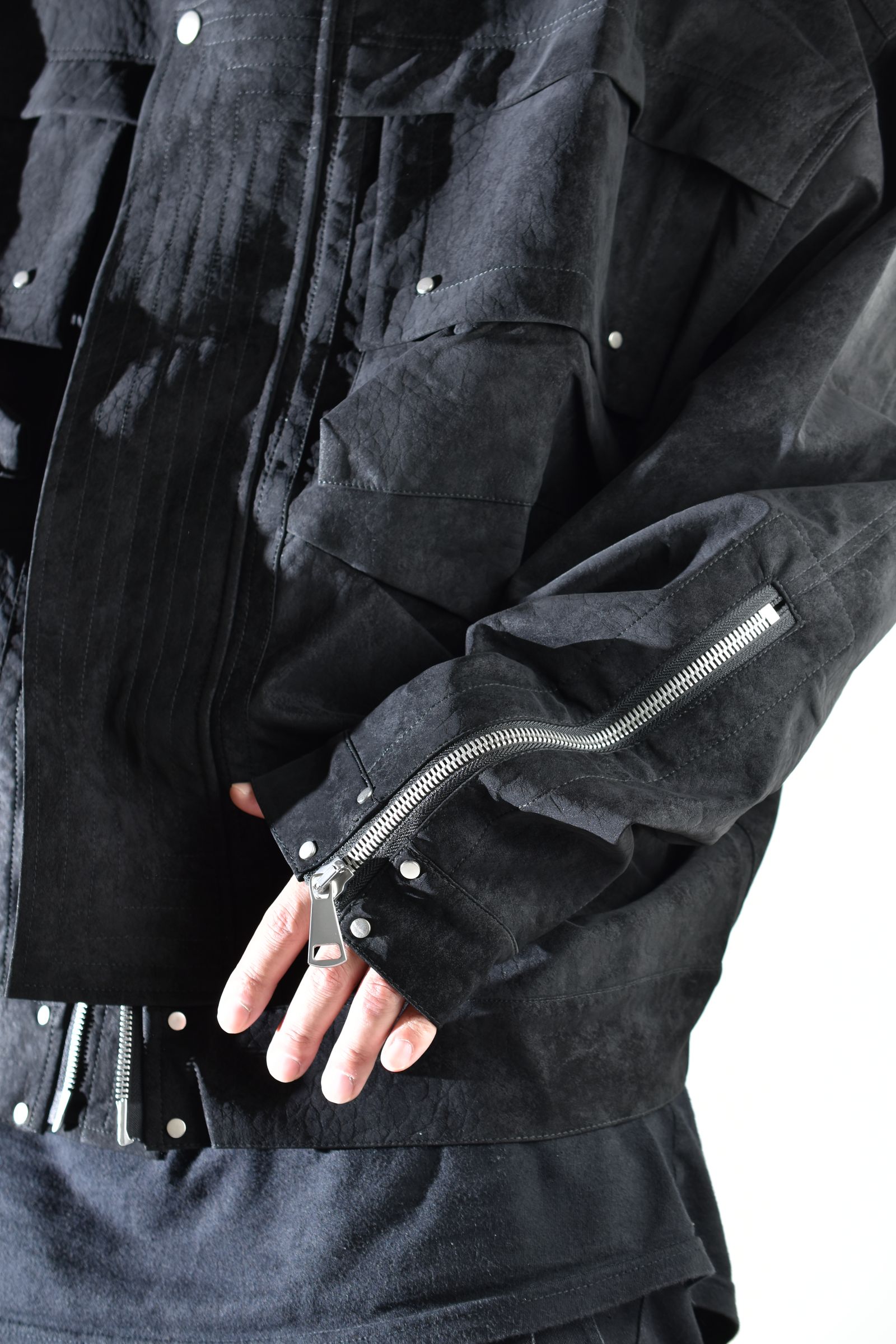 Vegan Suede Leather Hoodie Blouson"Black" / ヴィーガンスウェードレザーフーディブルゾン "ブラック"