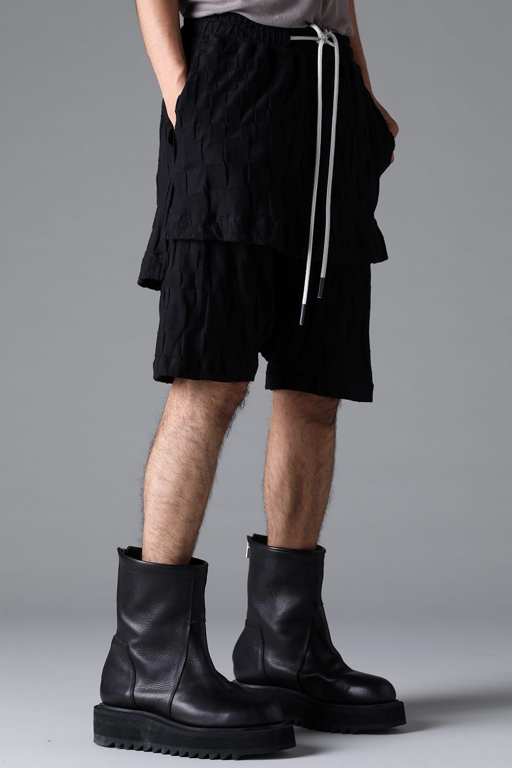 《2026SS先行予約》Gradient Plaid Pattern Layered Shorts"Black / Cream" / グラデーションチェックパターンレイヤードショーツ"ブラック/クリーム"