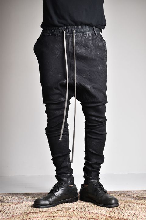 《2025AW先行予約》Coated Stretch denim Sarouel skinny"Black" / コーティングストレッチデニムサルエルスキニー"ブラック"