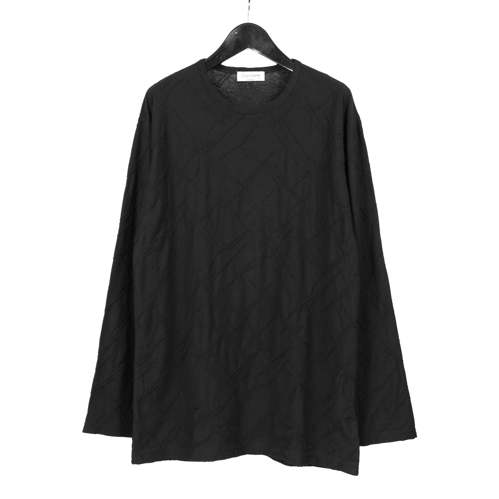 pour homme | タックジャガード丸首長袖 (メンズ) / 長袖カットソー / ブラック / HK-T82-093