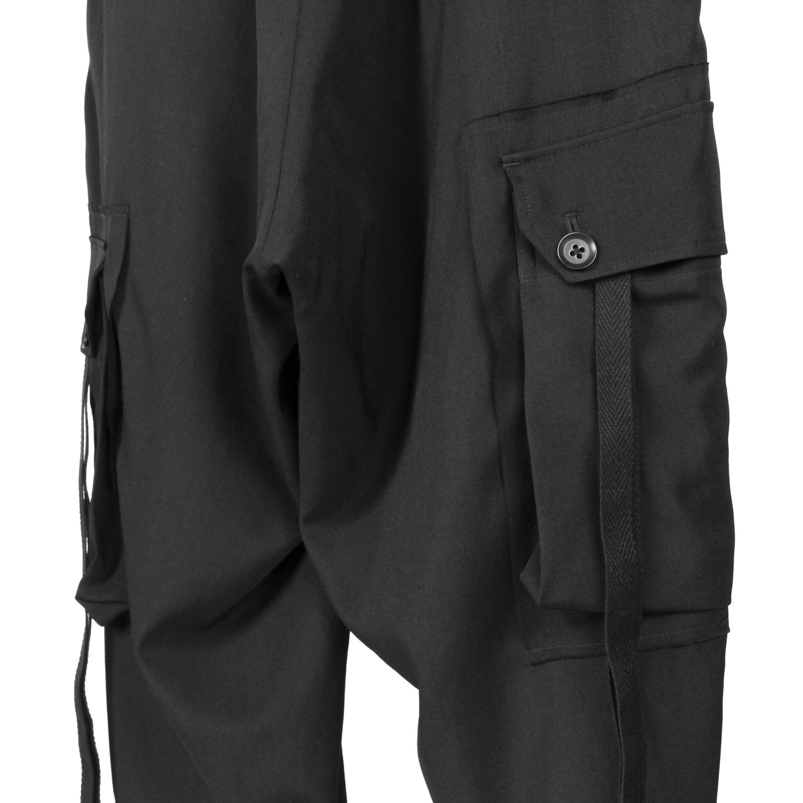 Ground Y | WOOL GABARDINE STANDARD RIBBED HEM CARGO / ミリタリー カーゴパンツ (ユニセックス) / ブラック / GA-P07-101