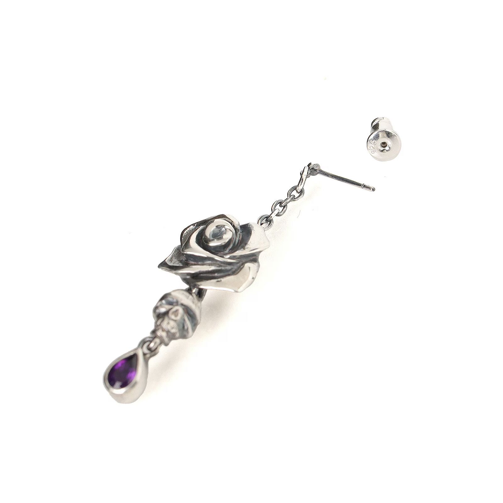 GOTHIC YOHJI YAMAMOTO SCULL ROSE EARRING / ピアス 片耳用 (ユニセックス)  アメジスト シルバー Silver950 / HP-A17-664