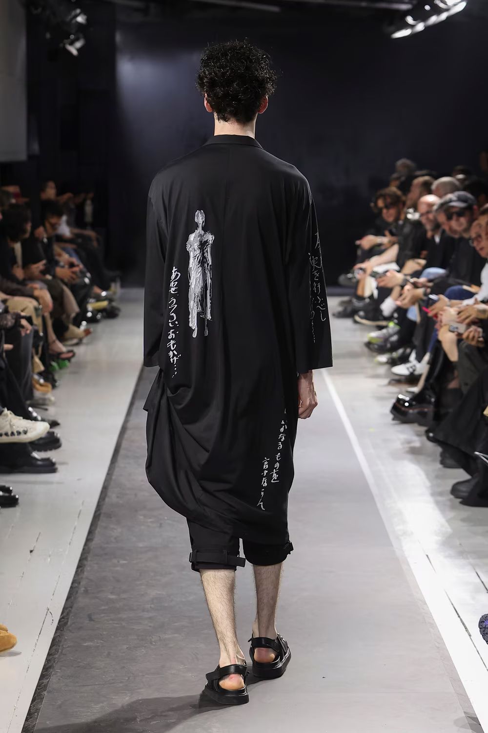 pour homme | 裾カフス手書きP (メンズ) / コットンリネン / ブラック / HP-P35-538