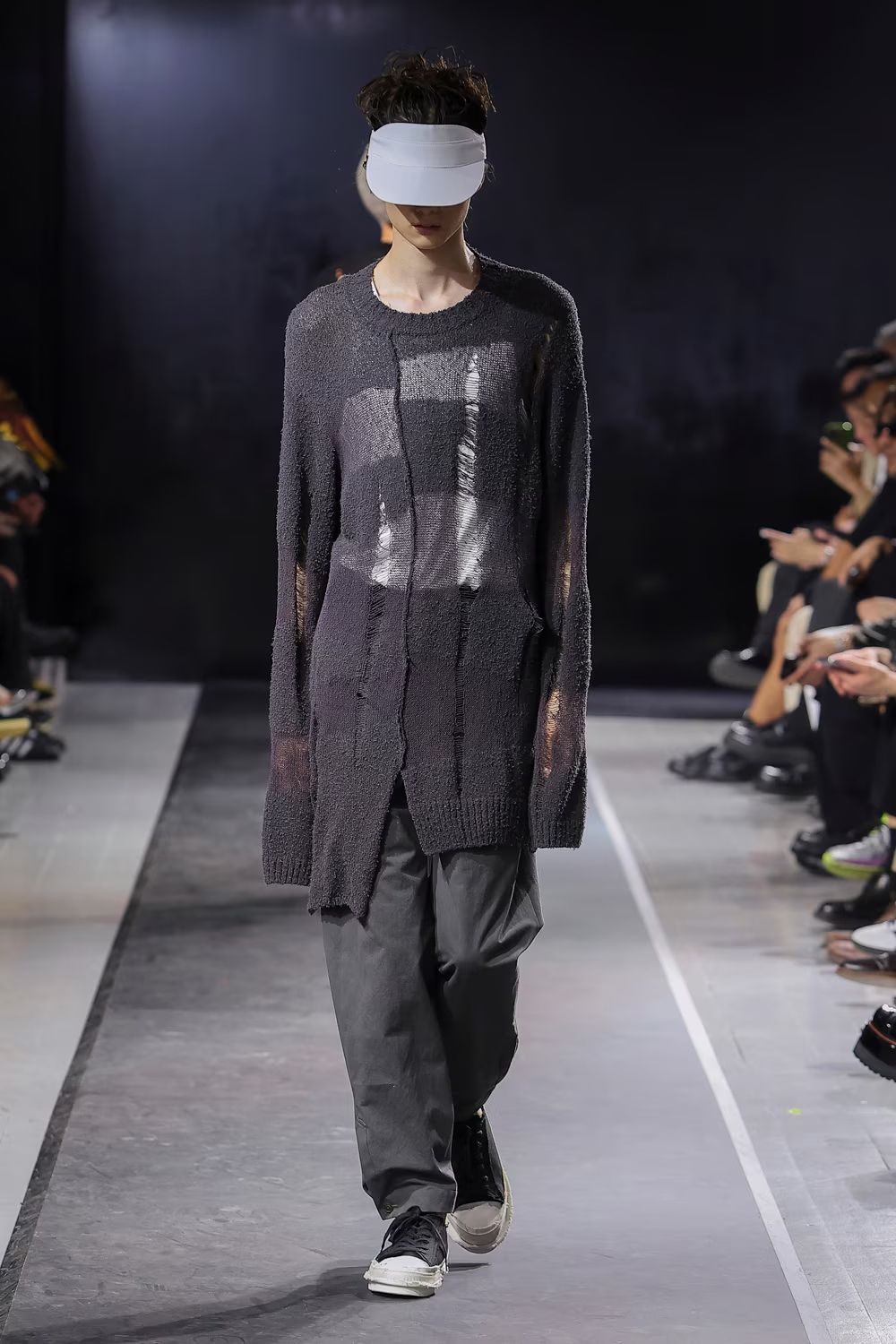 pour homme | 目おとし段違いPO (メンズ) / コットンニット / チャコール / HP-K08-980-1