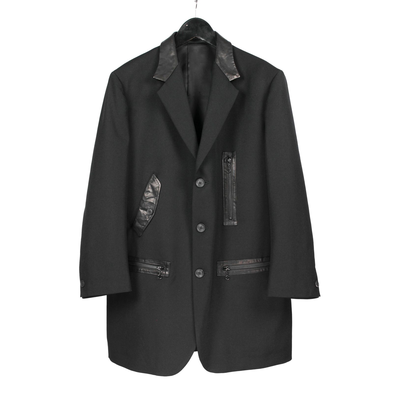pour homme  | レザー切替ファスナーJ / ジャケット(メンズ) / アーミーギャバ / ブラック / HW-J11-834