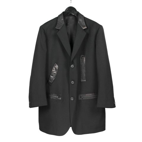 pour homme  | レザー切替ファスナーJ / ジャケット(メンズ) / アーミーギャバ / ブラック / HW-J11-834