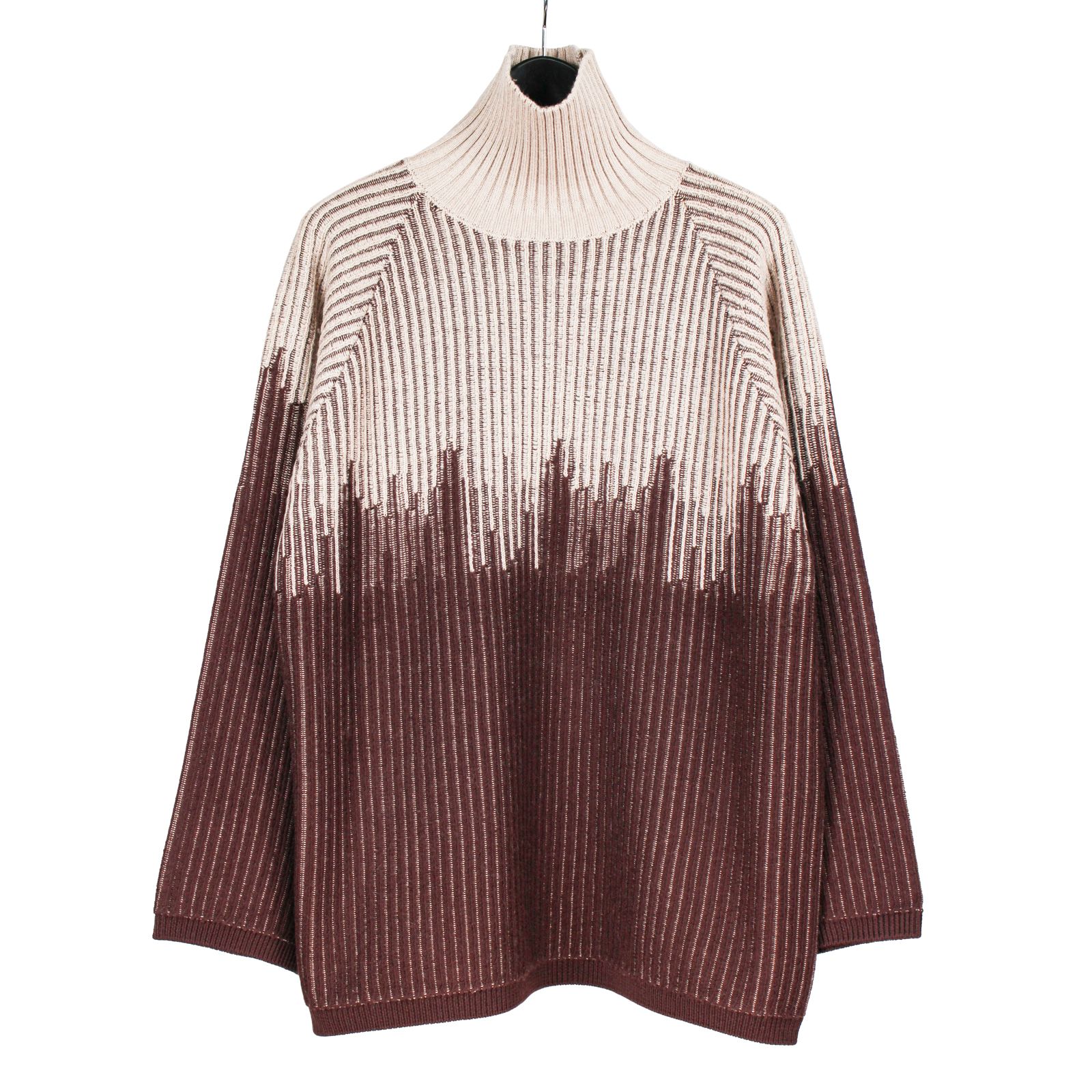 Ground Y | COLOR COMBI HIGH NECK KNIT / タートルネック ニットセーター (ユニセックス) / ベージュ×ブラウン / GL-K01-160-1