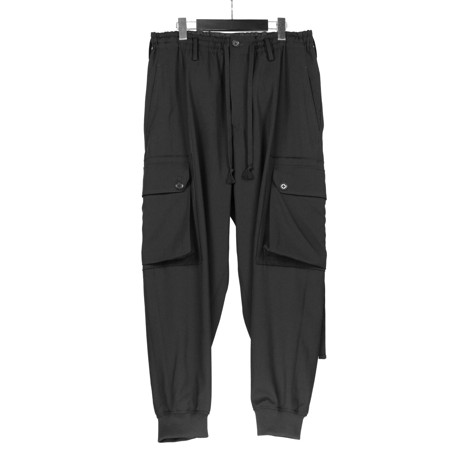 Ground Y | WOOL GABARDINE STANDARD RIBBED HEM CARGO / ミリタリー カーゴパンツ (ユニセックス) / ブラック / GA-P07-101