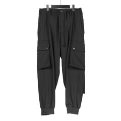 Ground Y | WOOL GABARDINE STANDARD RIBBED HEM CARGO / ミリタリー カーゴパンツ (ユニセックス) / ブラック / GA-P07-101