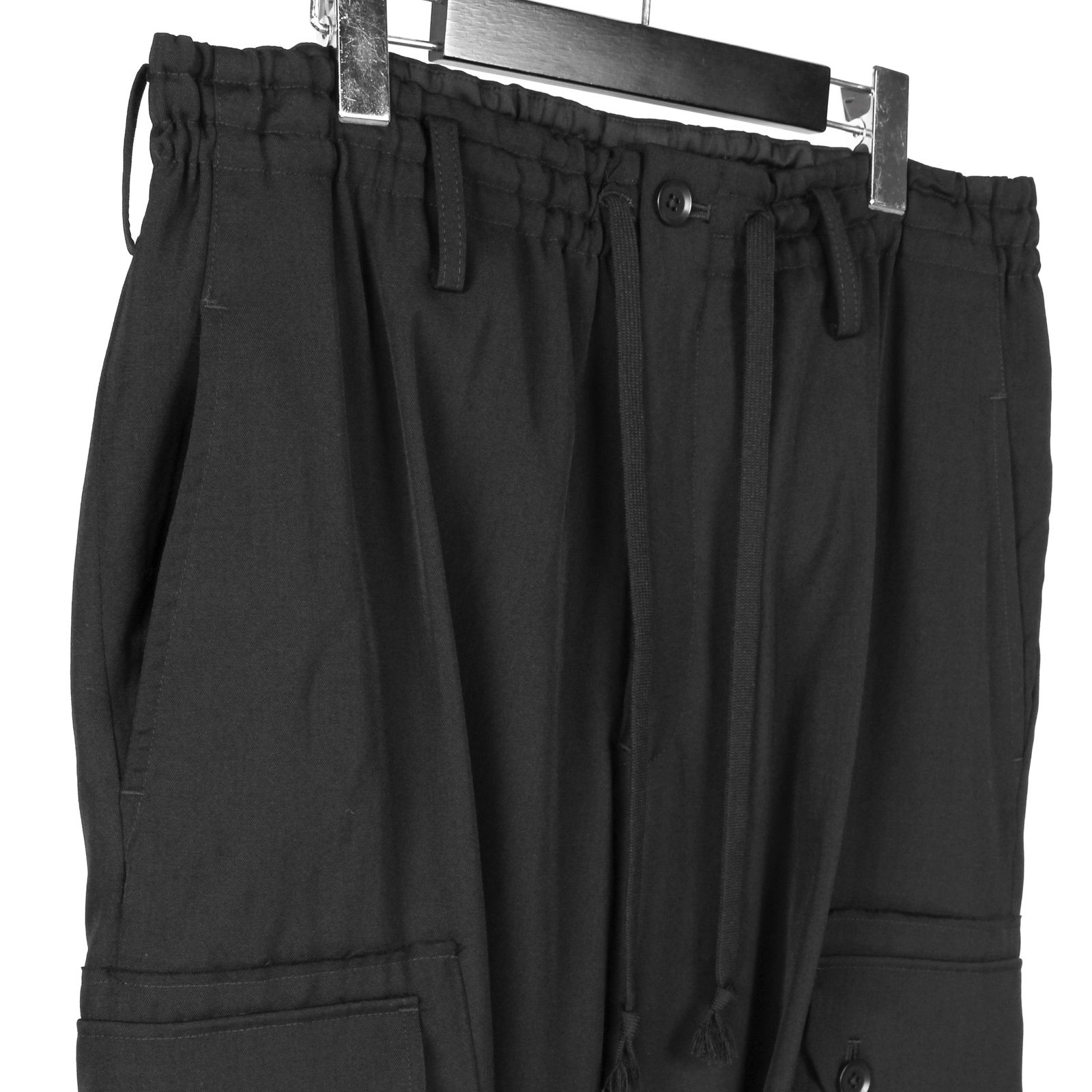 Ground Y | WOOL GABARDINE STANDARD RIBBED HEM CARGO / ミリタリー カーゴパンツ (ユニセックス) / ブラック / GA-P07-101