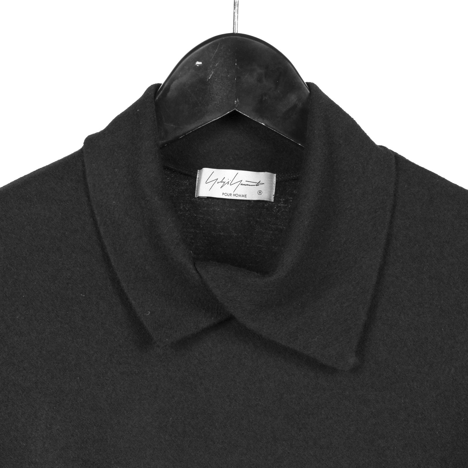 pour homme | 重ね衿タートル長袖 (メンズ) / ウールニットソー / ブラック / HW-T07-170