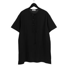pour homme | 紐叩きつけヘンリー半袖 カットソー (メンズ) / ブラック / HS-T23-076