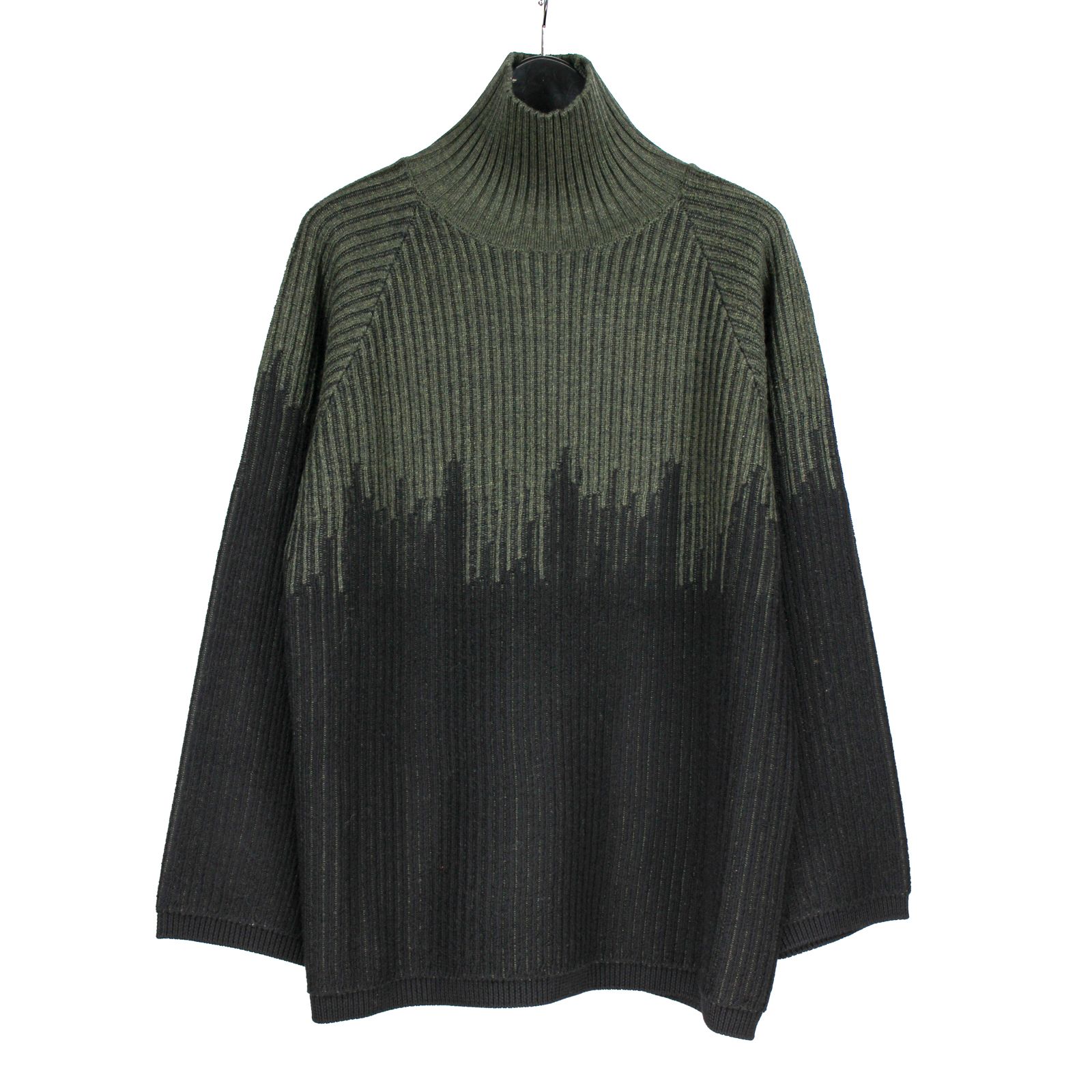Ground Y | COLOR COMBI HIGH NECK KNIT / タートルネック ニットセーター (ユニセックス) / カーキ×ブラック / GL-K01-160-3
