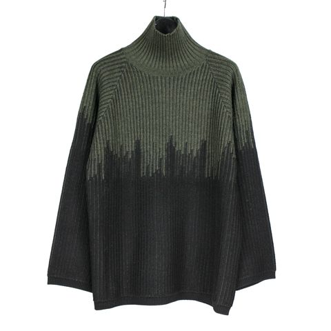 Ground Y | COLOR COMBI HIGH NECK KNIT / タートルネック ニットセーター (ユニセックス) / カーキ×ブラック / GL-K01-160-3