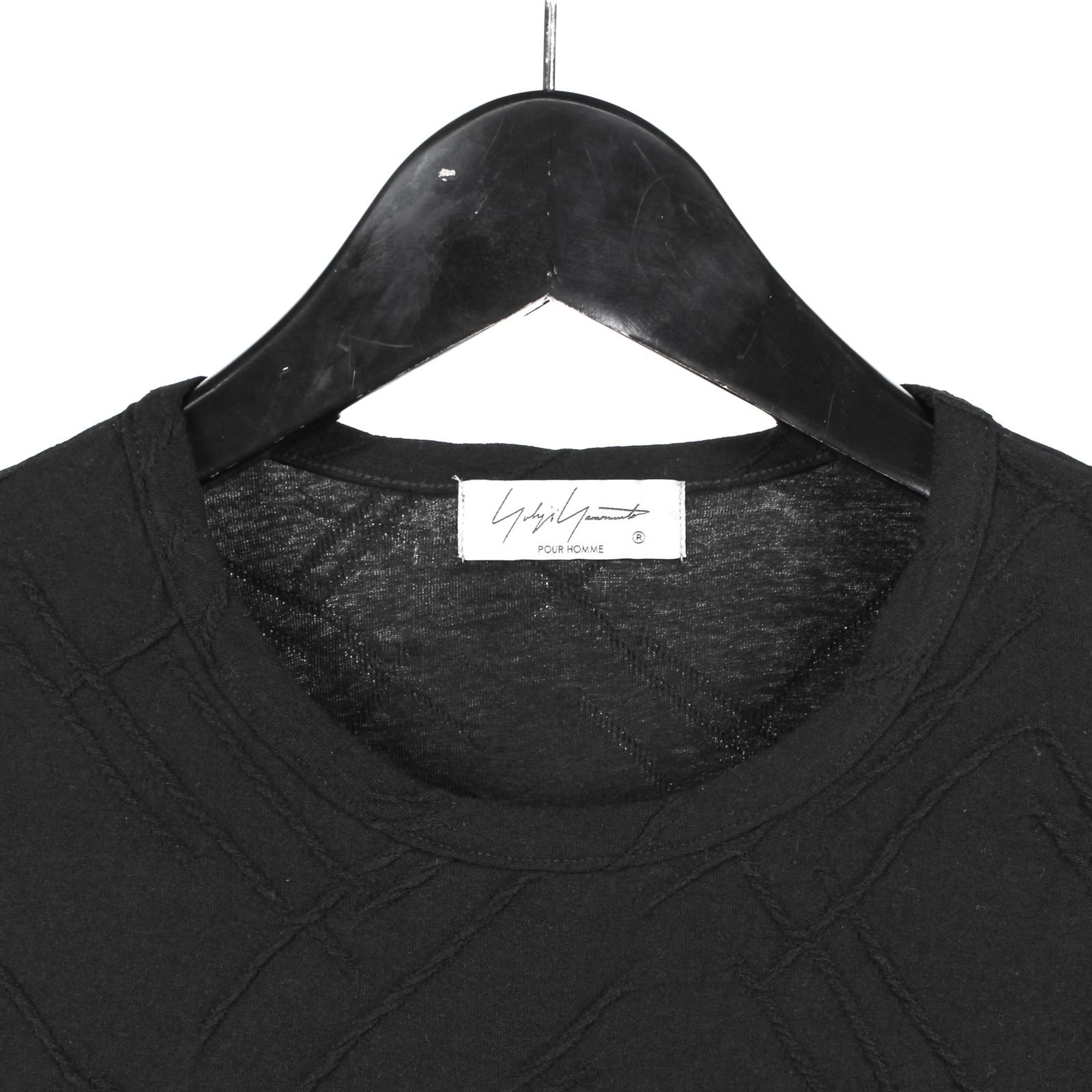 pour homme | タックジャガード丸首長袖 (メンズ) / 長袖カットソー / ブラック / HK-T82-093