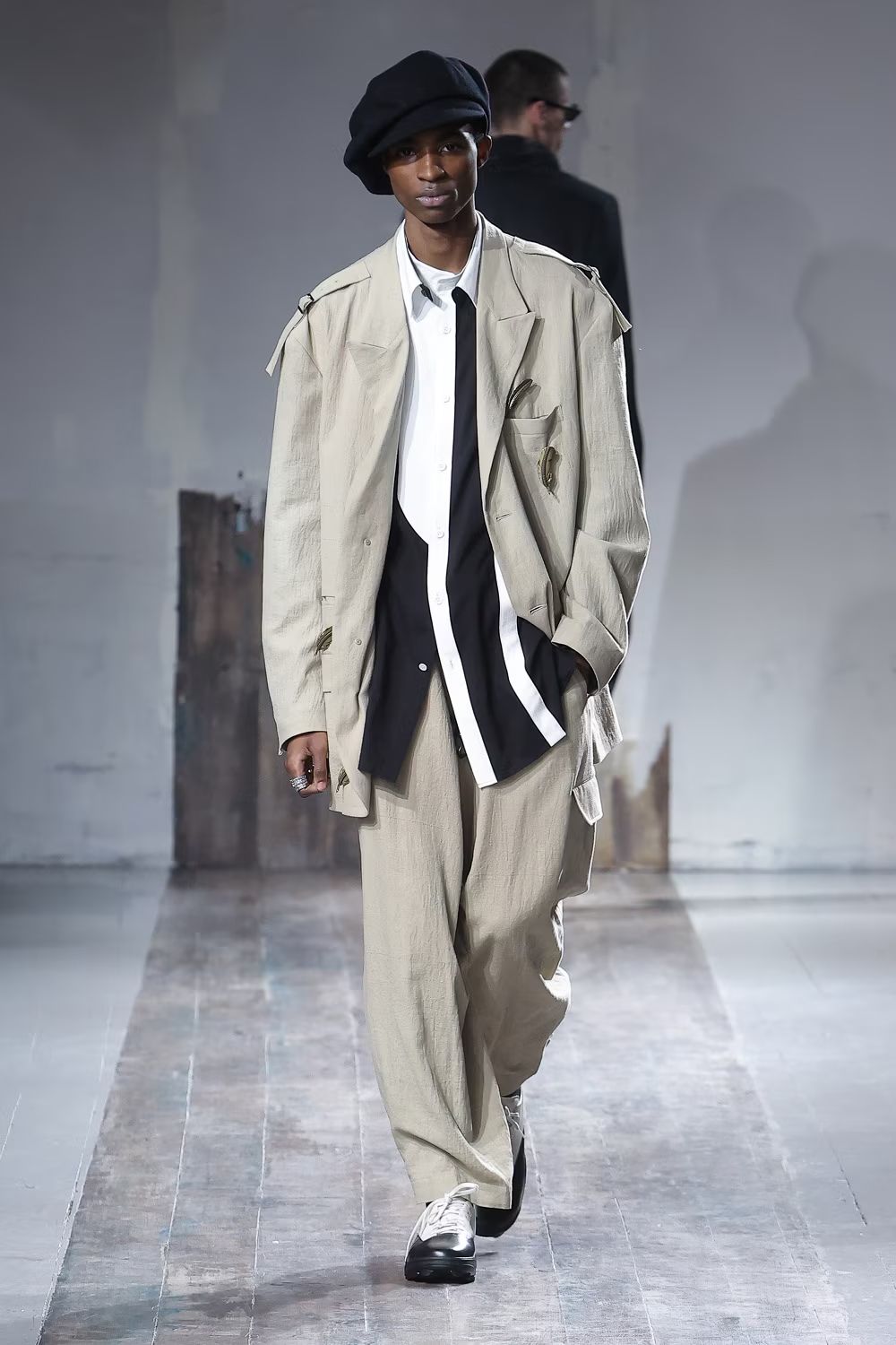 yohji yamamoto - Y's for men | COTTON LINEN VIYELLA WIDE PANTS WITH TAB /  ワイドパンツ (メンズ) / ベージュ / MS-P21-012 | ALUBUS / RUFUS